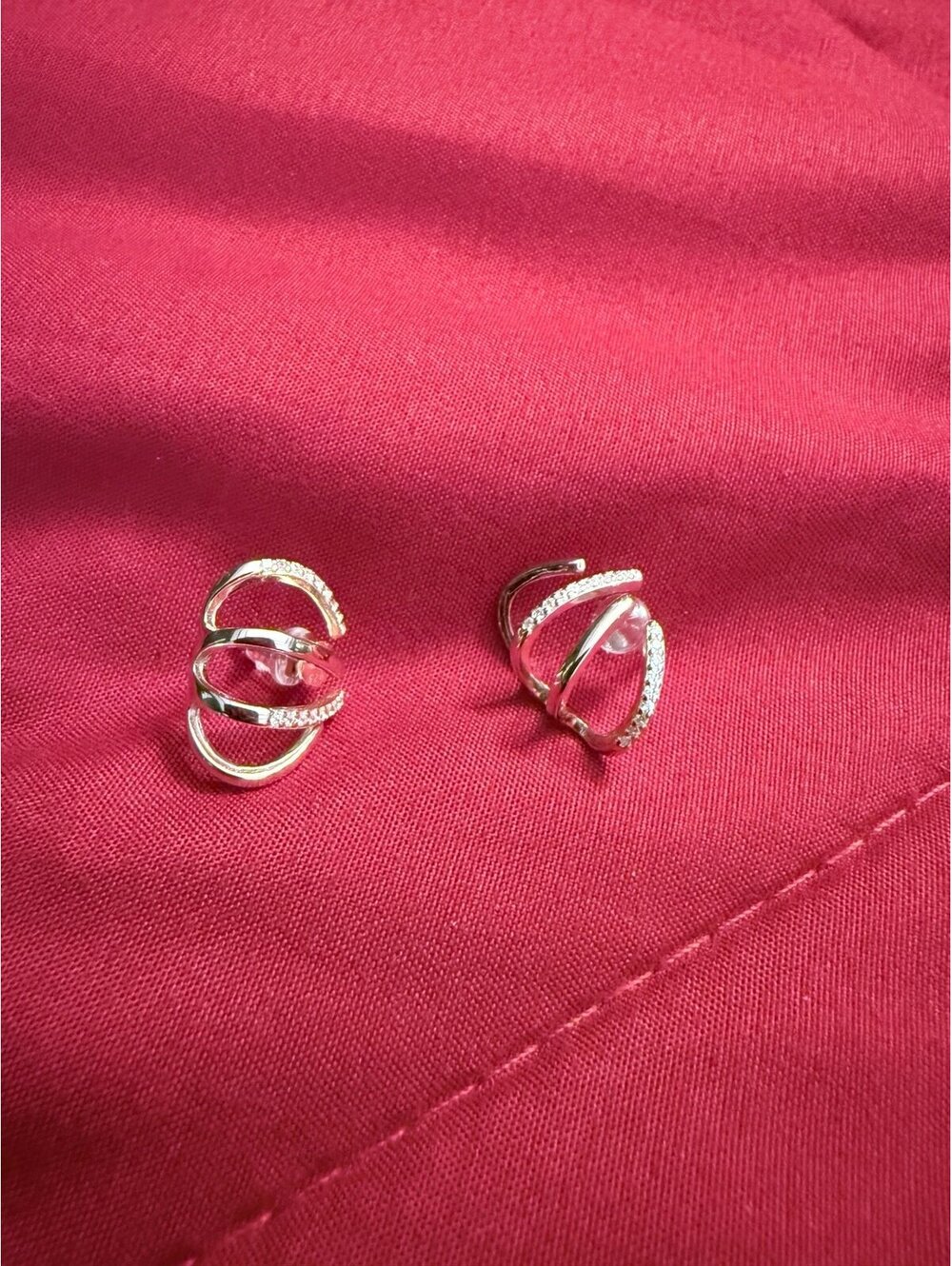 Rose Gold Tone Open Hoop Earrings with Pave Crystal Accents